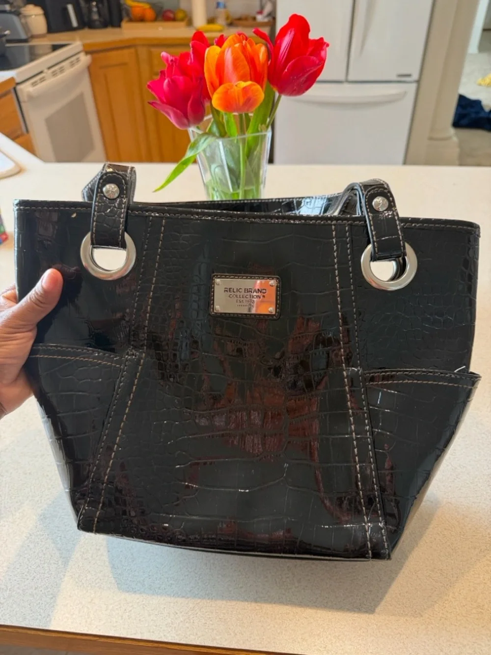Relic Black Croc-Embossed Patent Shoulder Tote - Picture 3 of 6